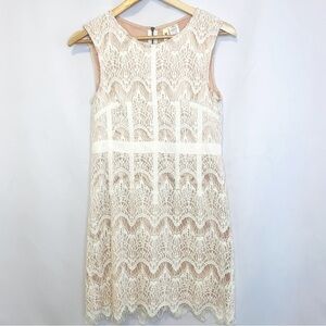 Anthropologie Alice Moon Collection White Embroidered Lace Sheath Dress Small